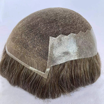 Bleached frontal hairline man toupee Q6 small knots men breathable replacement system