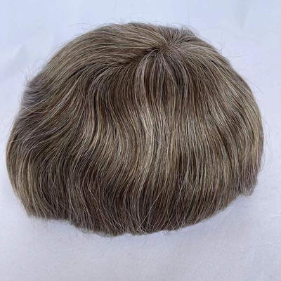 Bleached frontal hairline man toupee Q6 small knots men breathable replacement system
