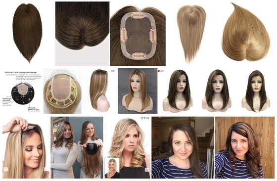 European hair silk topper natural wave brown color Kosher topper hand hook topper for hairloss