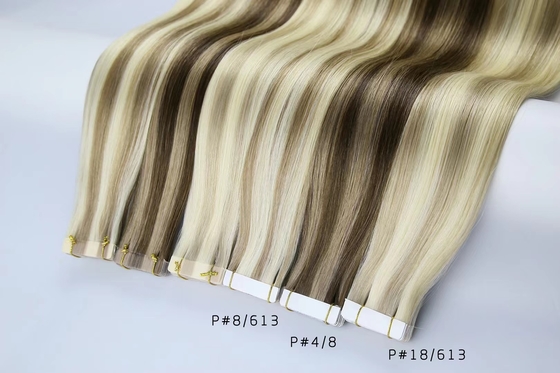 Wholesale factory double drawn full remy cuticle tape hair extensions Russian balayage color hair extensions