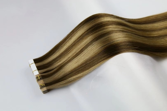 Wholesale factory double drawn full remy cuticle tape hair extensions Russian balayage color hair extensions
