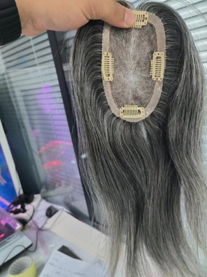 Small size mono topper 100% human hair grey color women topper for hairloss