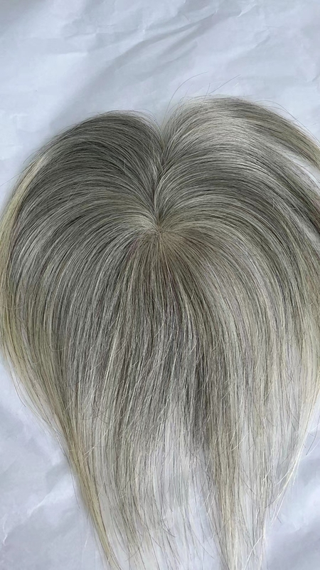 3x5 mono topper with 100% natural gray color hair can bleach and color free